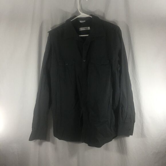 Calvin Klein Men's Dark Gray Long Sleeve Collared Button Up Shirt, Size L - Picture 1 of 3